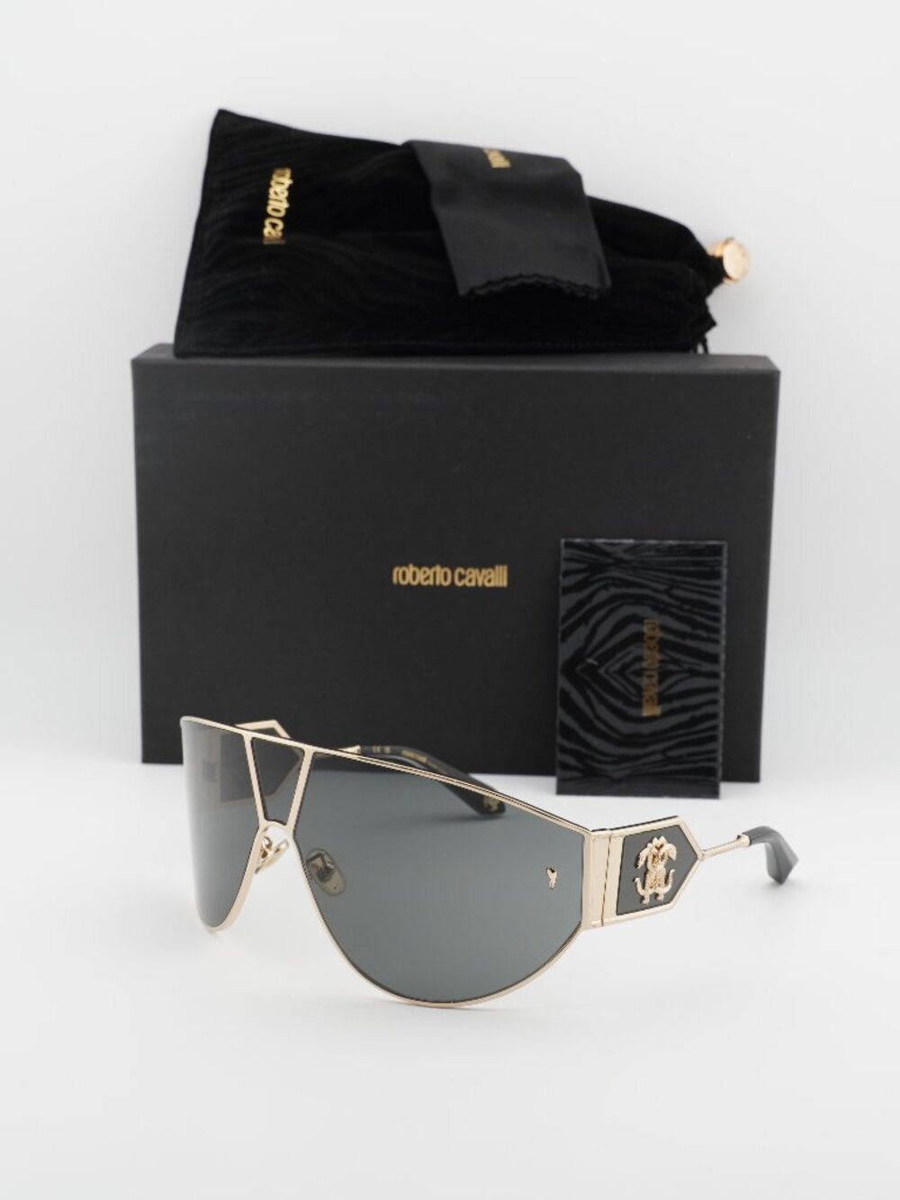 Roberto Cavalli SRC093 0300 Shield Sunglasses - Gold  / Smoke